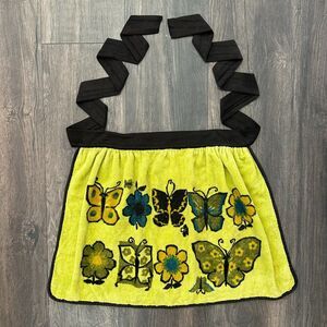 Vintage 60s Reworked Butterfly Towel Apron Waist Tie Kitchen Cooking Lime Green